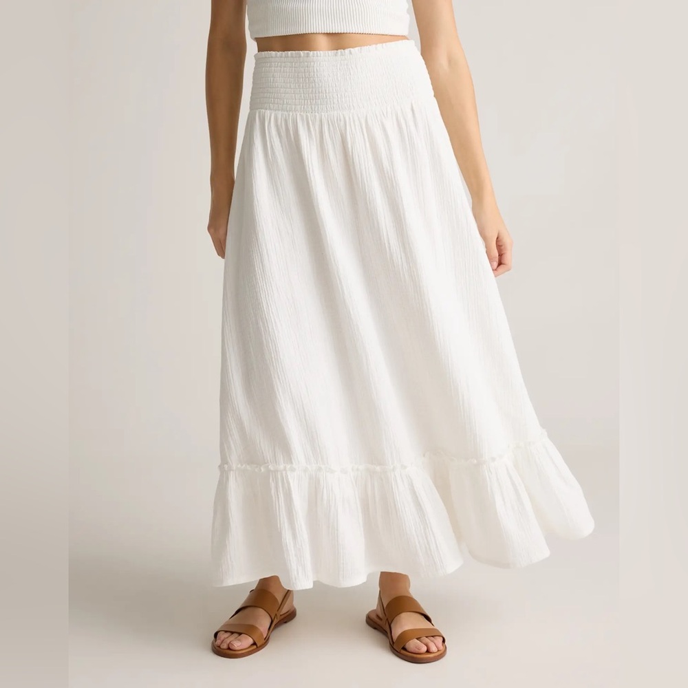 NWT Quince 100% Organic Cotton Gauze Smocked Maxi Skirt Size S, White
